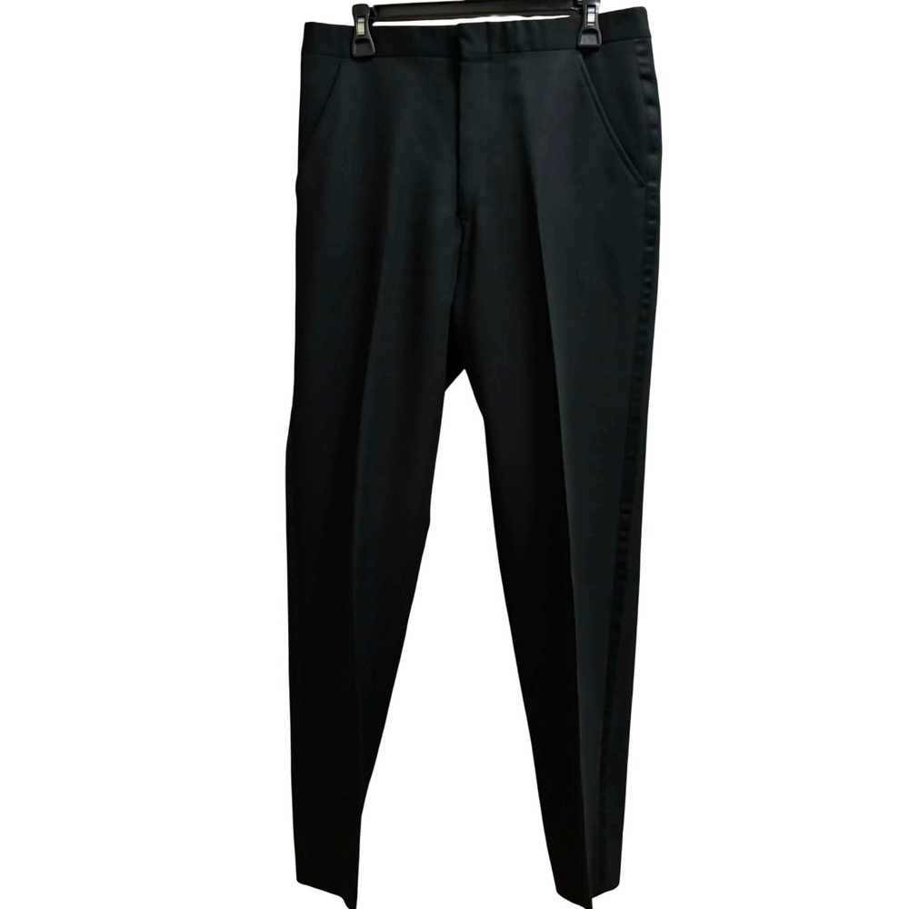 Unbranded Tuxedo Dress Pants Mens 40 Black Satin Stripe Formal Wedding Trousers